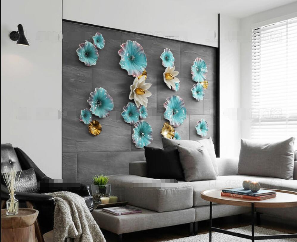 Background wall pendant living room Decorative Plates creative porch wall-ecoration hotel ceramic Lotus leaf fish wall decoration