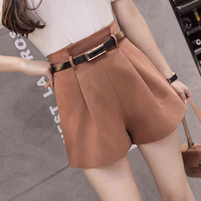 Plus Size Black Short Femme Arrival High Waist Shorts Women Summer Autumn Wide Leg with Belt Streetwear 7775 50 210506