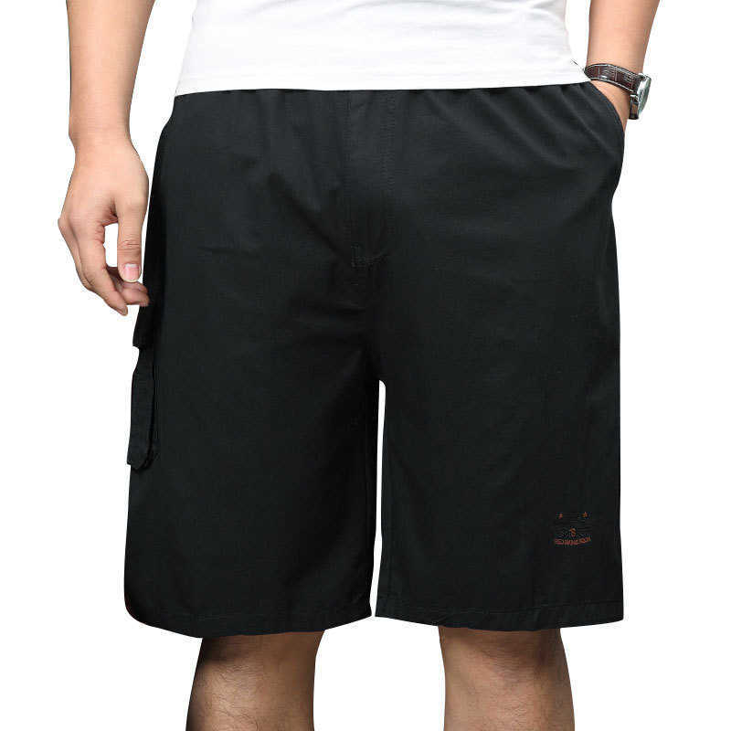 Men's Short Summer Plus Size Cotton Elastic Waist Work Bermuda Loose Baggy Breeches Army Green Male Cargo Casual 210629