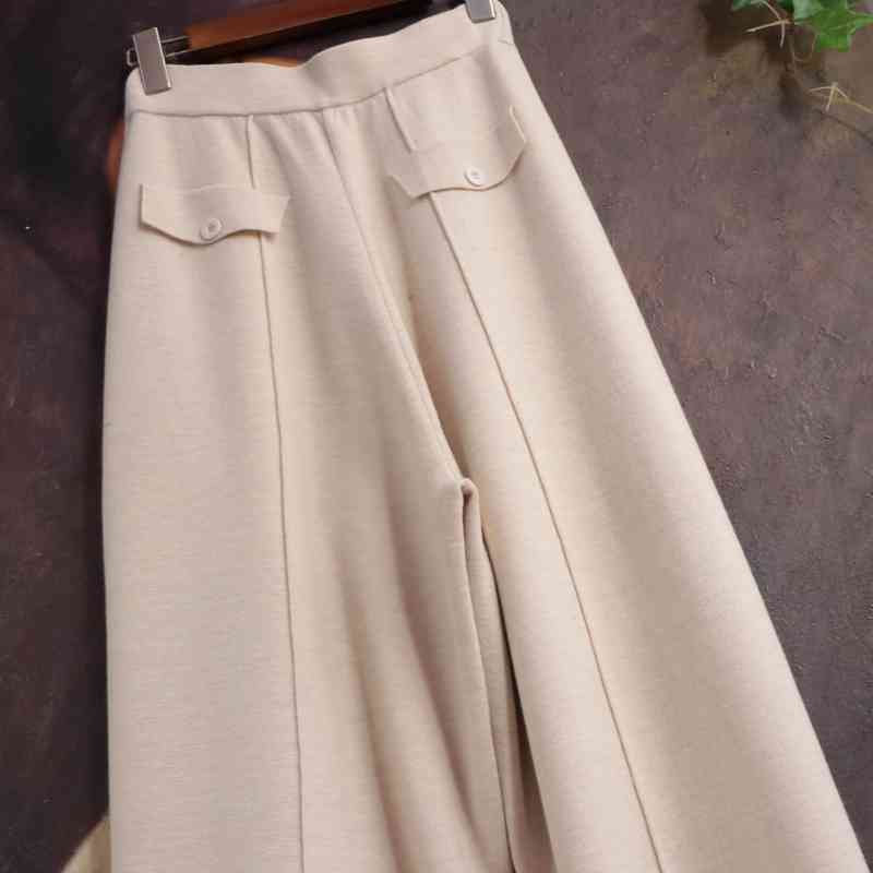 Autumn Lapel Knitted Sweater Cardigan Coat Wool Top + Wide Leg Pants Two Piece Set Casual Elegant Fashion Korea