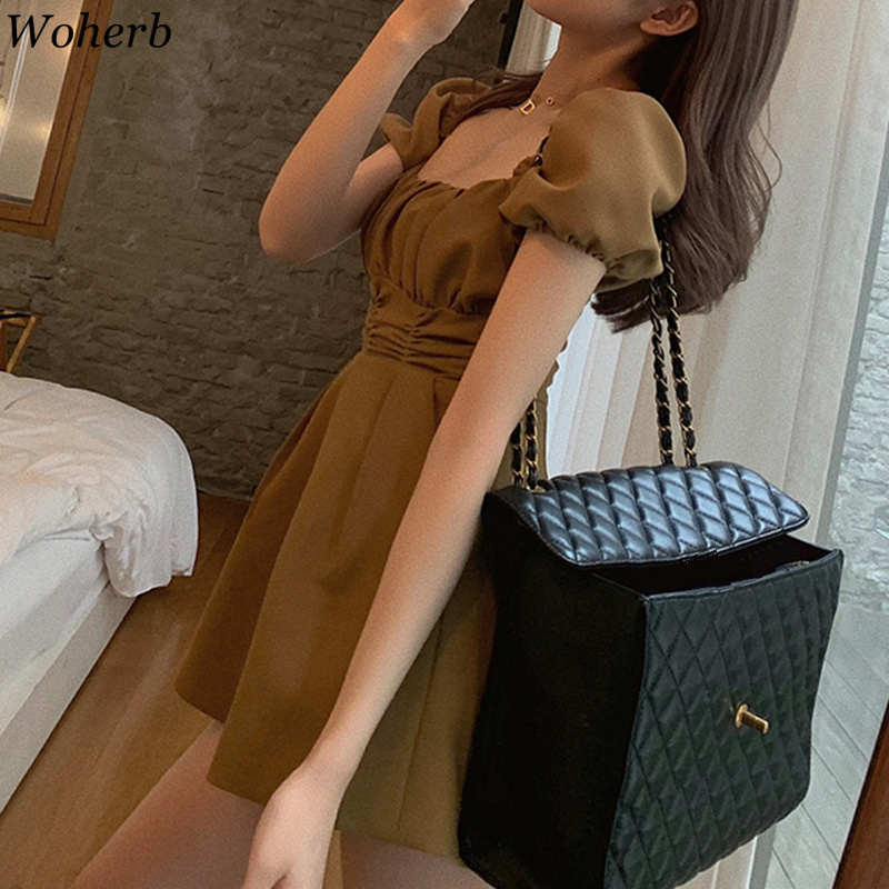 Womens Jumpsuit Korean Clothes Sweet Slim Fit Ruffles Bodysuit Puff Sleeve Rompers Wide Leg Short Pants Playsuit 210519