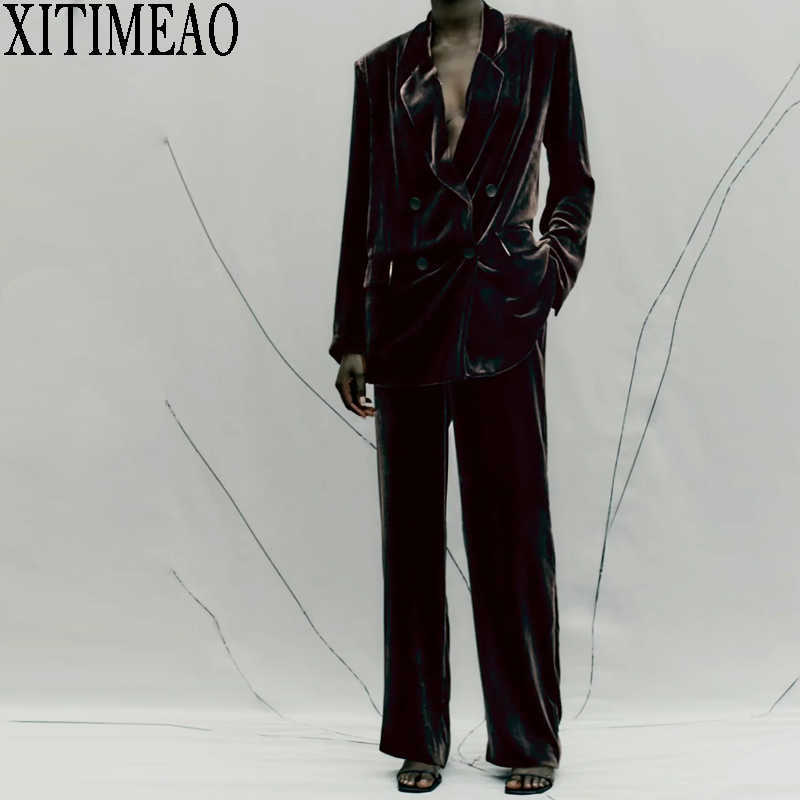 ZA Women Fashion Office Wear Velvet Suit Coat Vintage Long Sleeve And High Waist Casual Pants Female Chic 2-piece Set 210604, Trousers
ZA Women Fashion Office Wear Velvet Suit Coat Vintage Long Sleeve And High Waist Casual Pants Female Chic 2-piece Set 210604, Trousers
