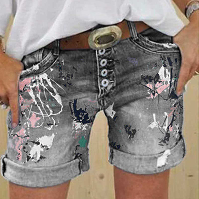Fashion Women Summer Shorts Jeans Woman Printed Jean Short Denim Casual Streetwear Size S-3Xl 210714