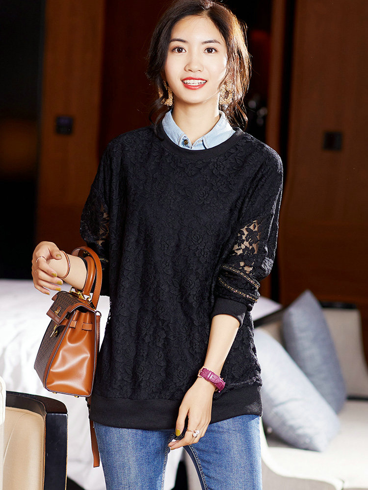 2021 Autumn Lace Women Tops Thin Sweatshirt Plus Size Pullover Fashion Trend Ladies Lace Tops Casual T-shirt, Black
2021 Autumn Lace Women Tops Thin Sweatshirt Plus Size Pullover Fashion Trend Ladies Lace Tops Casual T-shirt, Black