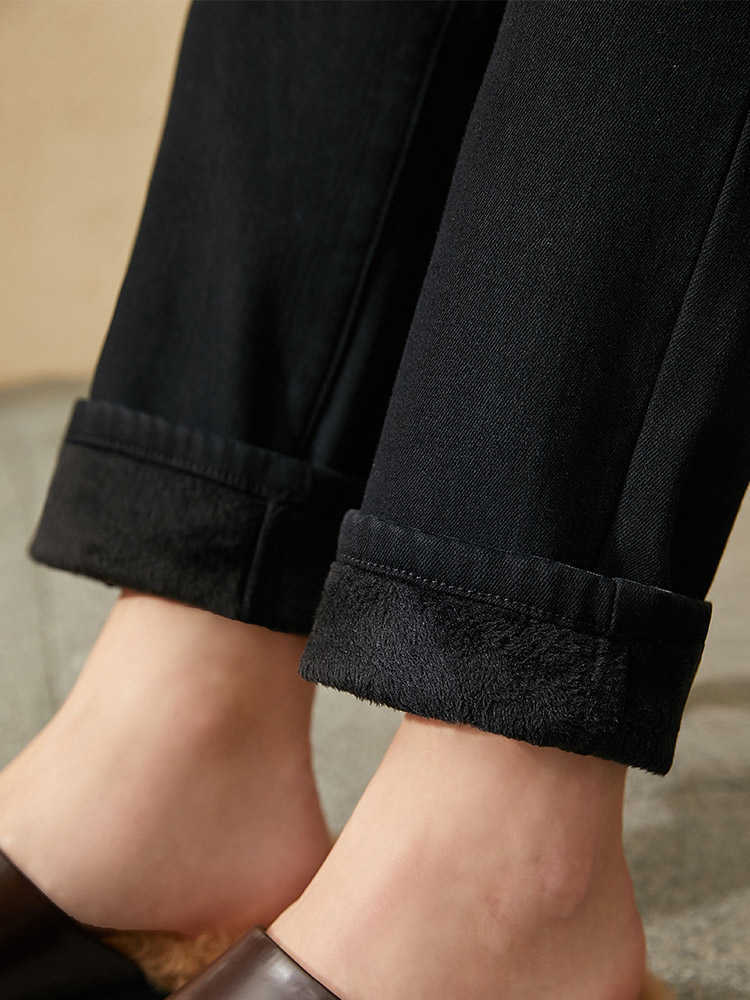 Minimalism Winter Fashion Jeans For Women Causal Slim Fit Thick Fleece Women's Pants Female Trousers 12060081 210527