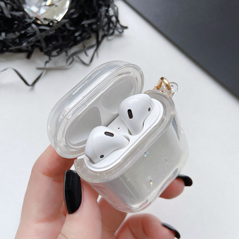 Quicksand Case For AirPods Pro Clear Earphone Case with Pearl KeyChain Cute Liquid Protective Cover for AirPod 2 3 King Ring Air P