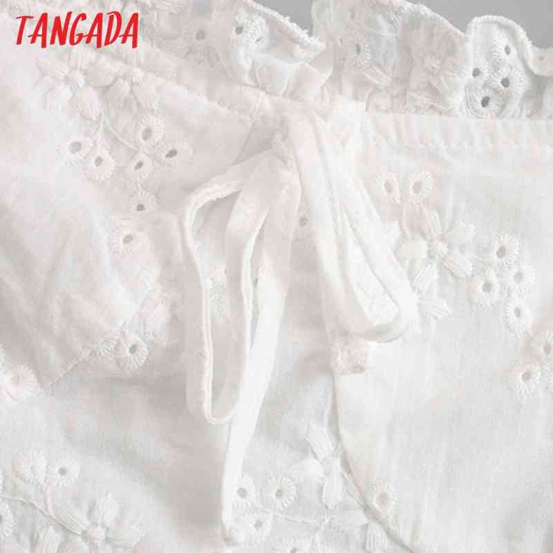 Women Retro Flowers Embroidery Crop Short Sleeve Summer Chic Female Sexy Slim Shirt Tops 8M10 210416