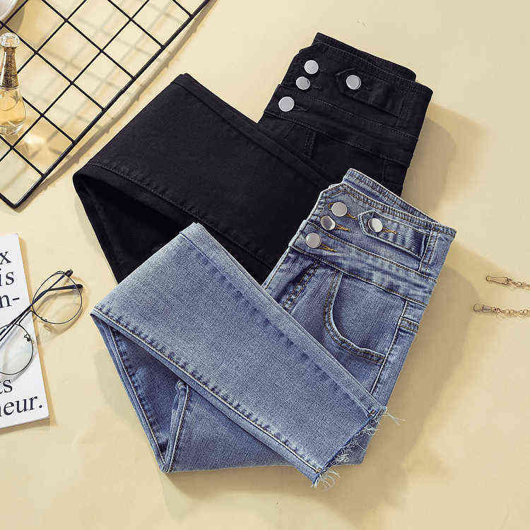 Women's jeans summer high waist slim was tall and thin and versatile light blue tight feet pants 211112
