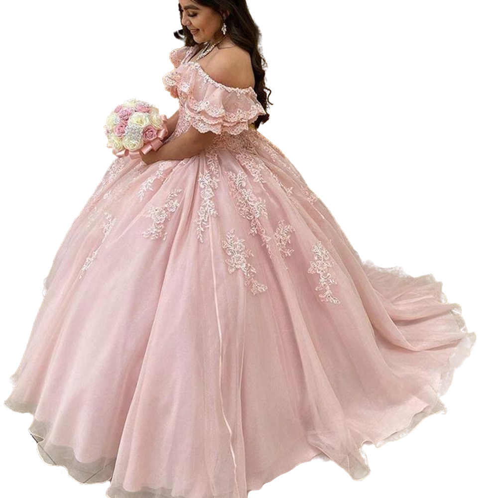 Blush Pink Ball Gown Quinceanera Dresses V Neck Off Shoulder 2022 Beaded Lace Appliques Girls Sweet 15 16 Year Brithday Party Gowns Plus Size Special 