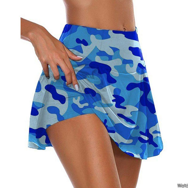 Ladies High Waist Fitted Sports Culottes Camouflage Pleated Golf Skirt With Shorts Women's