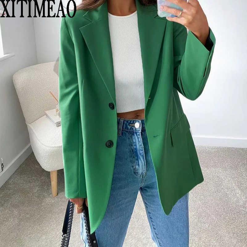 Za Women Fashion Single Button Oversized Blazer Coat Vintage Long Sleeve Pockets Loose Female Outerwear Chic Tops 210602, Green
Za Women Fashion Single Button Oversized Blazer Coat Vintage Long Sleeve Pockets Loose Female Outerwear Chic Tops 210602, Green