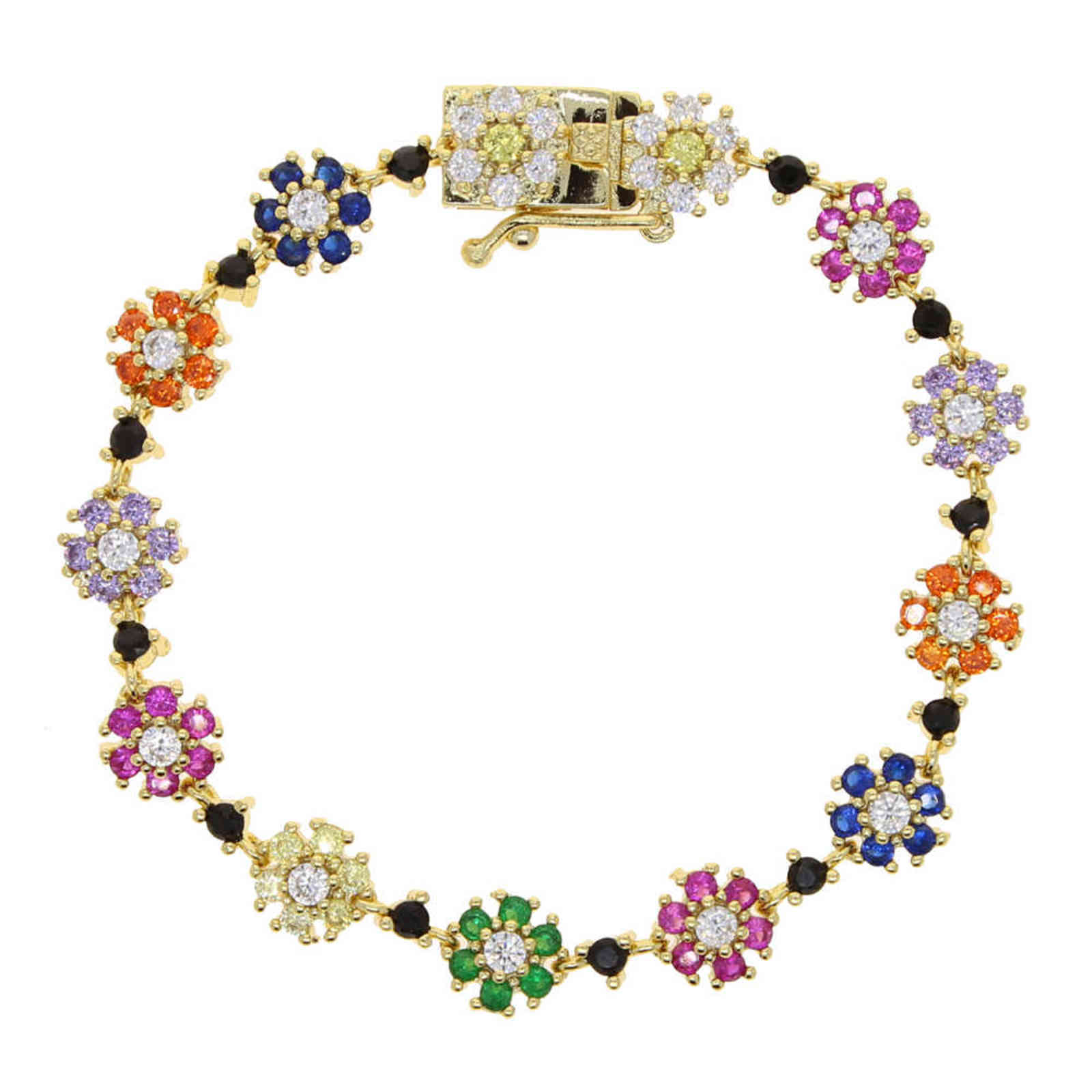 arrived fashion thin sparking cz colorful flower link chain bracelet women charming romantic gold color wedding jewelry 211124