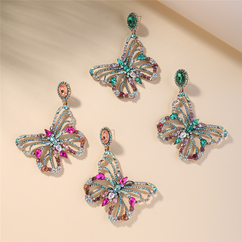Big Statement Butterfly Studs Earring Baroque Women Colorful Rhinestone Diamond Drop Earrings Gifts Fashion Animal Design Street Party Charm Jewelry A