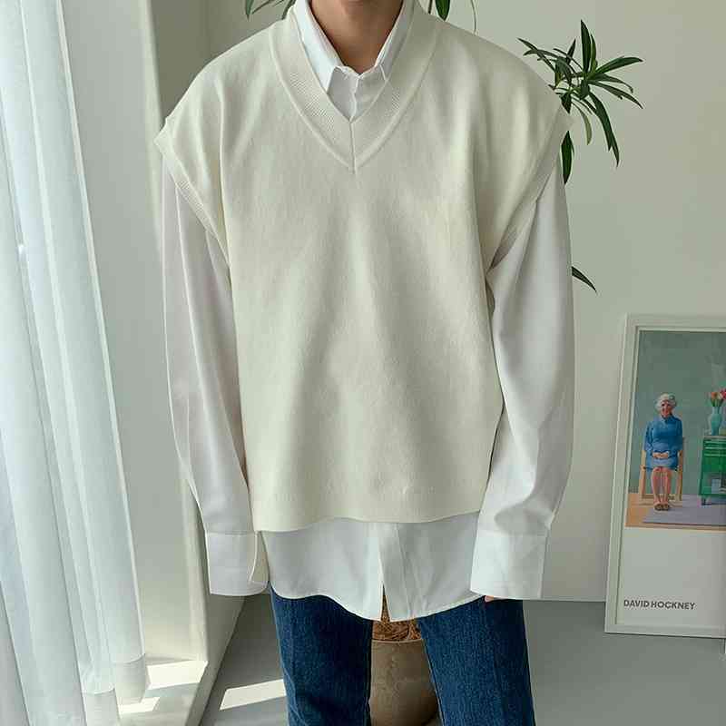 IEFB men's clothing autumn loose sleeveless sweater vest Korean fashion V-neck side buttons v collar kintted waistcoat Y4232 210524