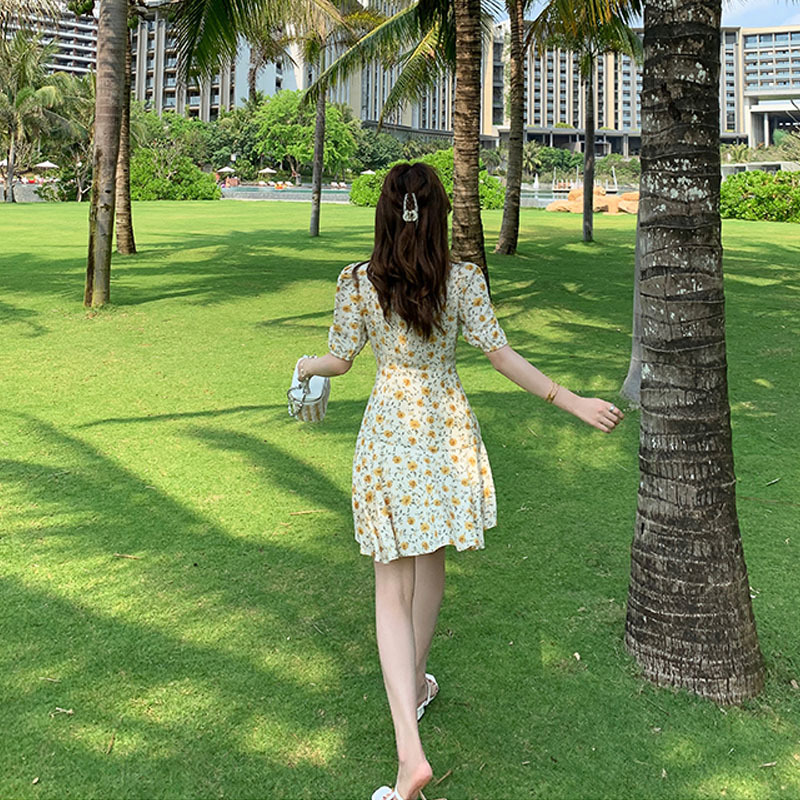 Summer Camisole Dress Women Elegant Sweet Floral V-Neck Fairy Strap Dress Beach Evening Party Kawaii Dress Korean 210521