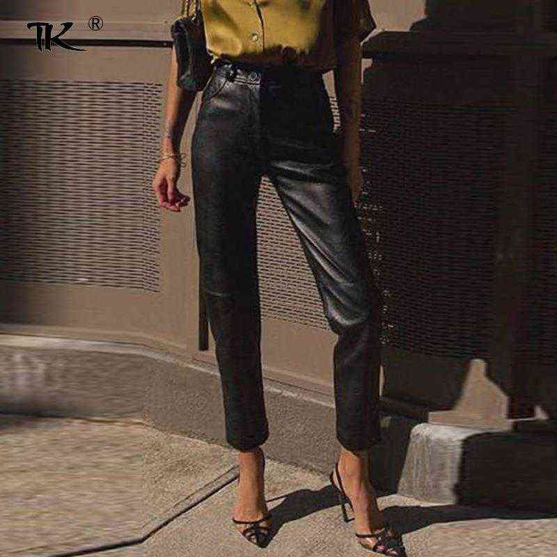 Women's Black Pu Leather Pants High Waist Pencil Harem Trousers Slim Female Pant Ankle-length Casual Fashion Autumn Winter 211124
