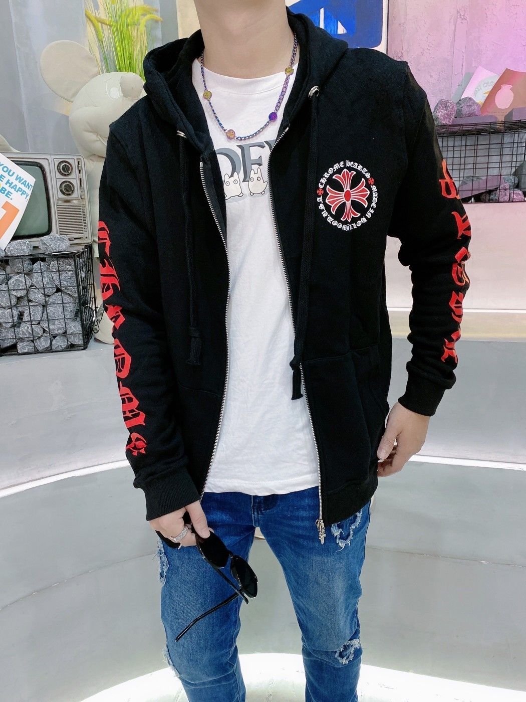 21 Men Hoodies New Circle Cross Sanskrit Letter Flower Arm Horseshoe Cardigan Zipper Hooded Sweater Men' Coat Women' Coats, White
21 Men Hoodies New Circle Cross Sanskrit Letter Flower Arm Horseshoe Cardigan Zipper Hooded Sweater Men' Coat Women' Coats, White