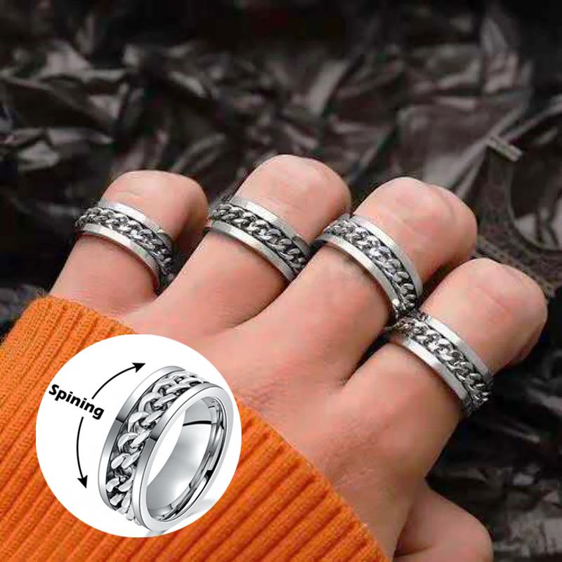 Cluster Rings Anxiety For Women Fidget Spinner Rotating Freely Stainless Steel Chain Ring Stress Release Accessories Men's Jewelry, Golden;silver
Cluster Rings Anxiety For Women Fidget Spinner Rotating Freely Stainless Steel Chain Ring Stress Release Accessories Men's Jewelry, Golden;silver