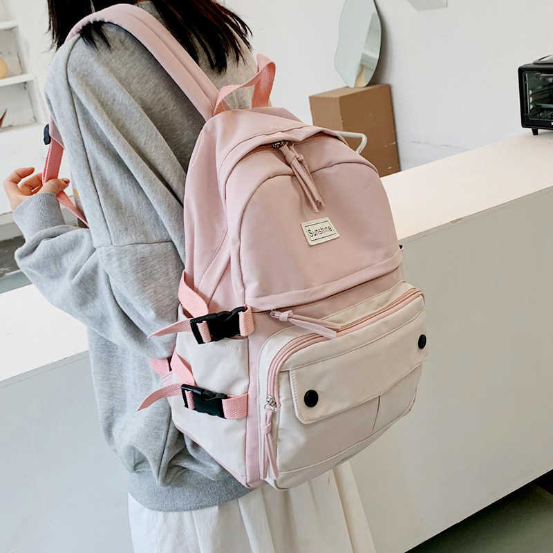Stitching Contrast Women's Backpack Fashion Harajuku Cute Student Canvas School Bag Kawaii Girl Casual Travel Backpack Female 210922