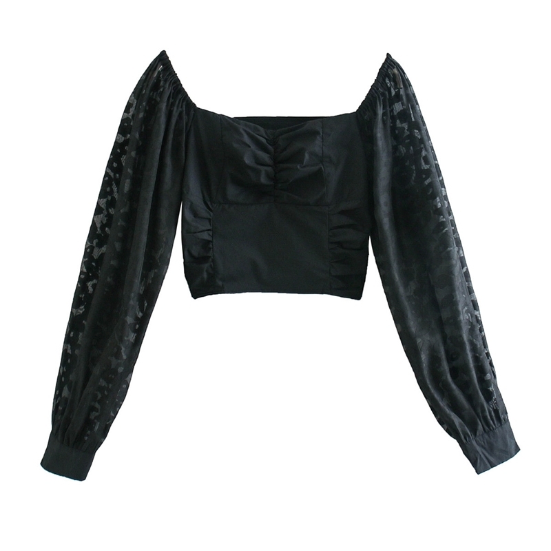 EXQJ Elegant Women Lipprint Mesh Shirts Fashion Ladies Slash Neck Short Tops Sexy Female Chic Draped Patchwork Blouses 210430