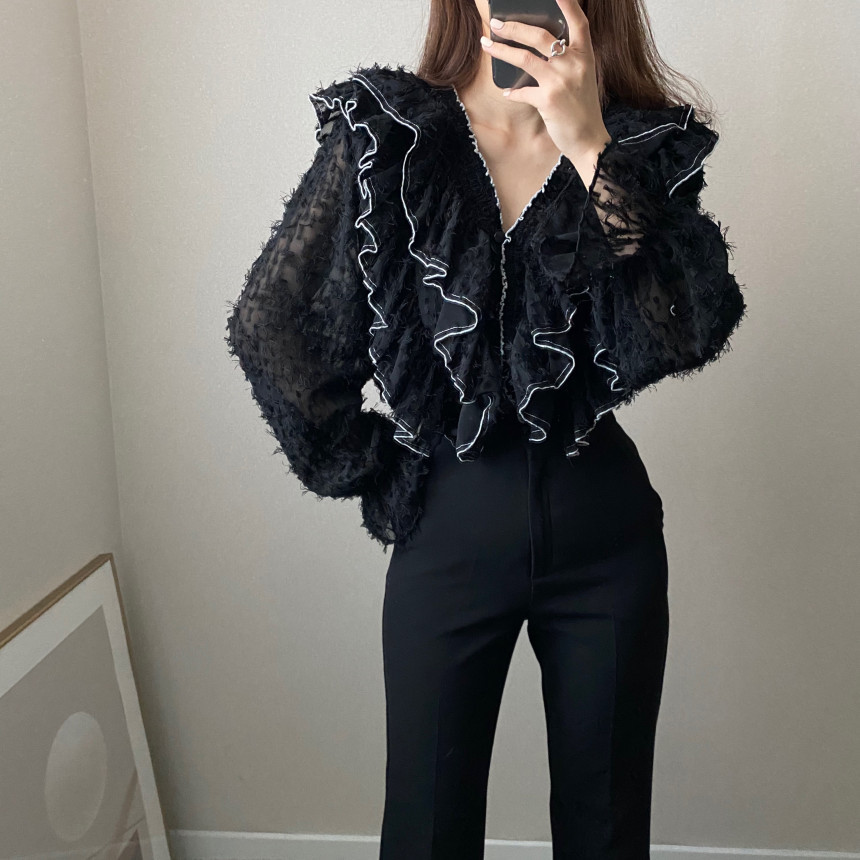 Comelsexy Sweet Gentle V-Neck Tassel Ruffles All Match Blouses Korean Chic Vintage Streetwear Office Lady Shirts 210515