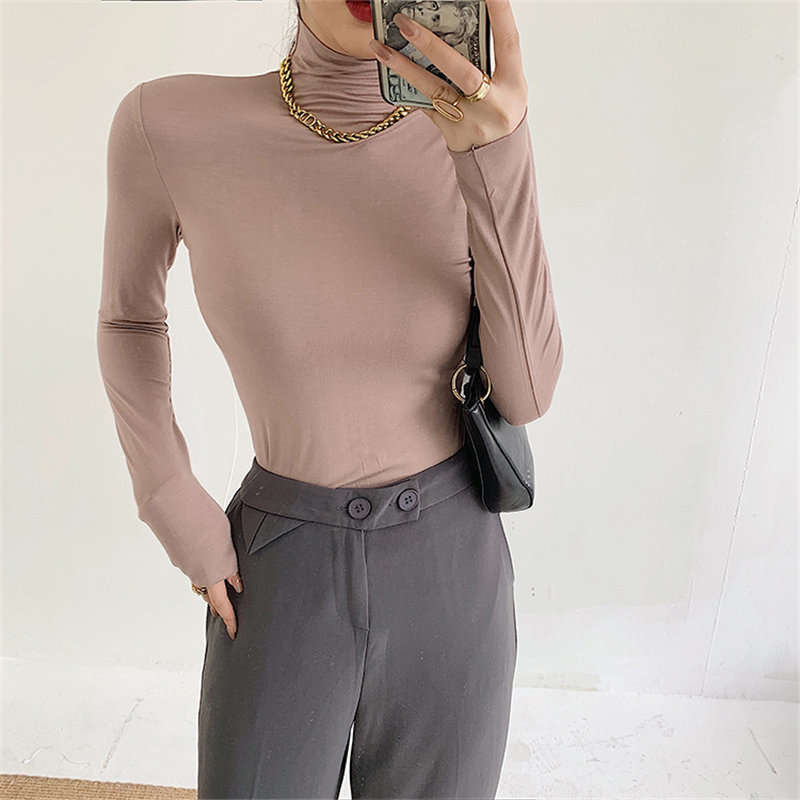 Arrival Solid Warm Thicken Fashion Women Large Size Casual Basic Korea Brief Minimalist Slim Tops T-shirt 210421