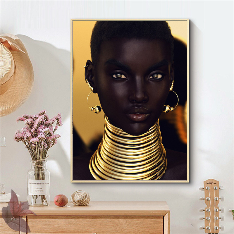 Black Girl With Golden Ears Necklace Wall Paintings For Living Room Canvas Print Posters Modern Decorative Pictures