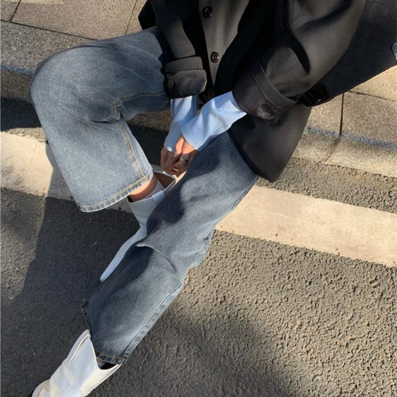 Vintage High Waist Wide Leg Denim Pants Women OL Work Wear Arrival Autumn Spring Jeans Trousers Femme 210421