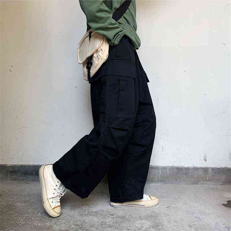 HOUZHOU Streetwear Khaki Cargo Pants Women Korean Fashion Hippie Black Wide Leg Trousers For Female Kpop Oversize Joggers 211115
