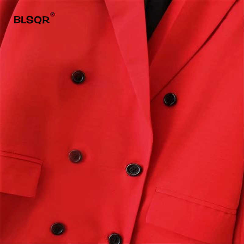 BLSQR Women Red Suit Blazer Spring Fashion Jacket Double Breasted Pocket Blazers Jackets Work Office Business 210930