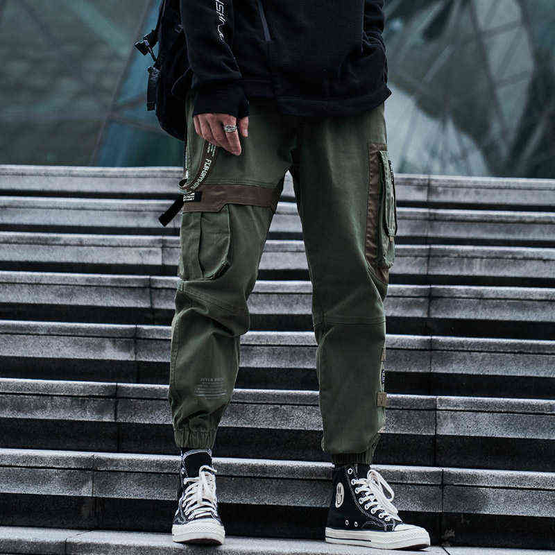 Single Road Mens Cargo Pants Men Fashion Side Pockets Hip Hop Techwear Joggers Male Japanese Streetwear Trousers Pants Men 211112