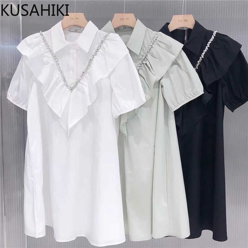 KUSAHIKI Causal Sweet Diamonds Ruffle Patchwork Blouse Dress Women Summer Puff Eleve Peter Pan Collar Vestido Dresses 6J111 210602, White
KUSAHIKI Causal Sweet Diamonds Ruffle Patchwork Blouse Dress Women Summer Puff Eleve Peter Pan Collar Vestido Dresses 6J111 210602, White