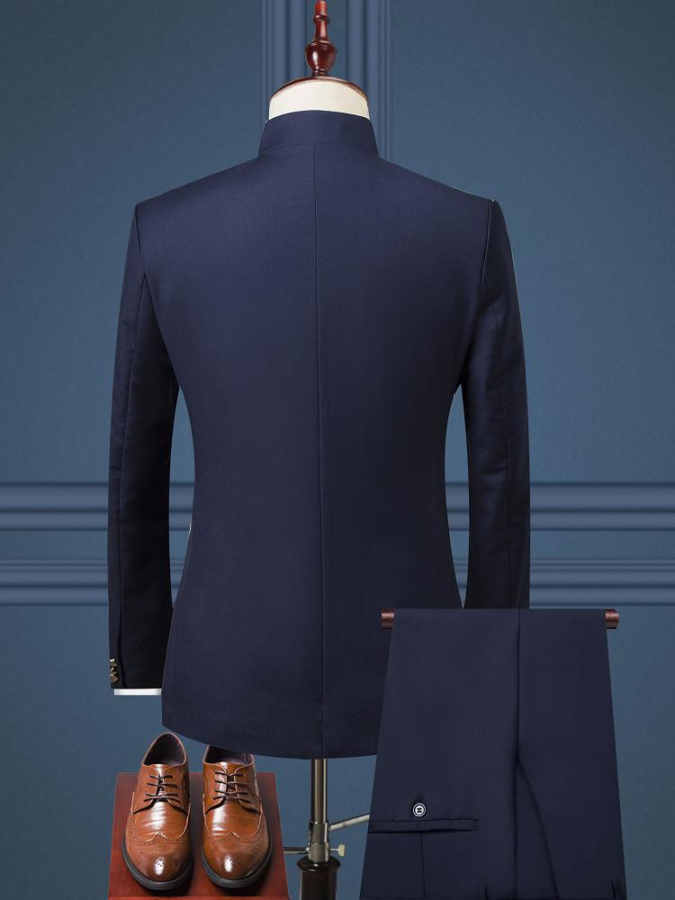 Men's Suits & Blazers Stand Collar Men Suit Set Tuxedo Slim Fit Male Jacket And Pants Chinese Style Men's Wedding Business Dress High Q
