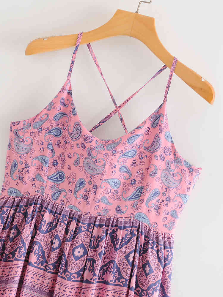 beauty Fashion Boho Vinatge Print Sling Midi Dress Women Holiday Chic Backless Summer Long Dresses Mujer Vestido 210514