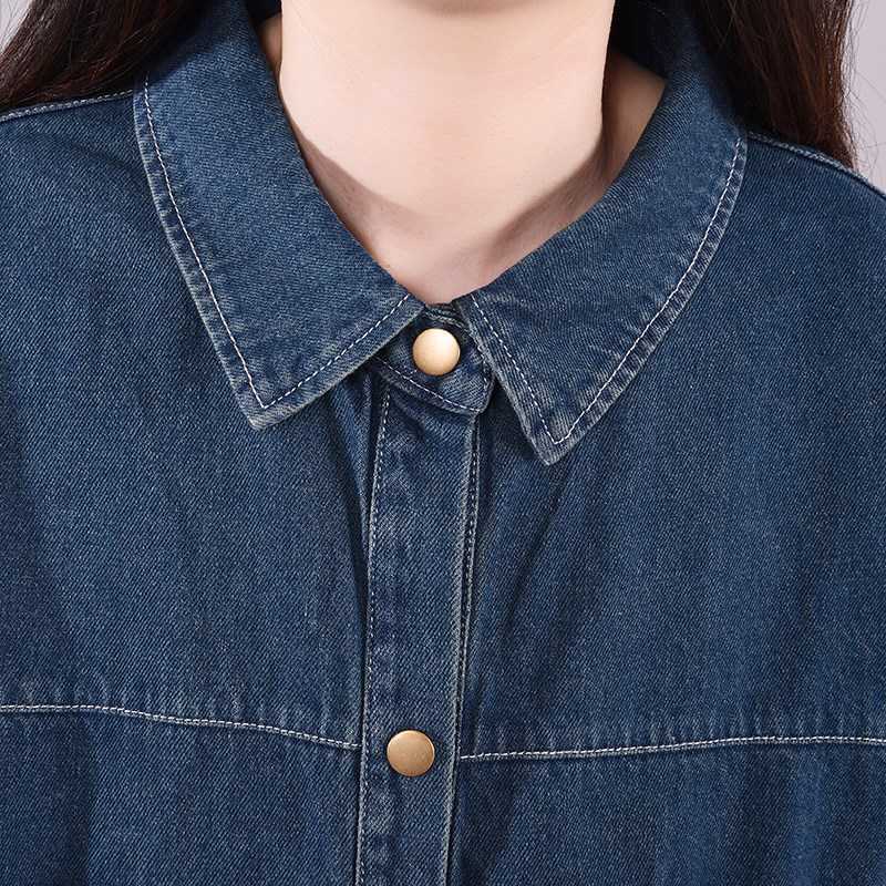 NYFS Big size Loose Single Breasted Denim Trench Coat Women Vintage Solid color Long Windbreaker 210914