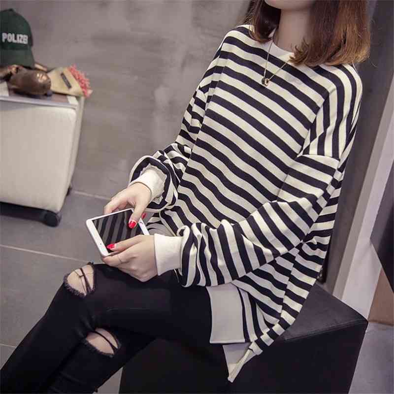 Large women's loose stripe hem split bottomed sweater fat mm long sleeve T-shirt spring and autumn thin top, Red
Large women's loose stripe hem split bottomed sweater fat mm long sleeve T-shirt spring and autumn thin top, Red