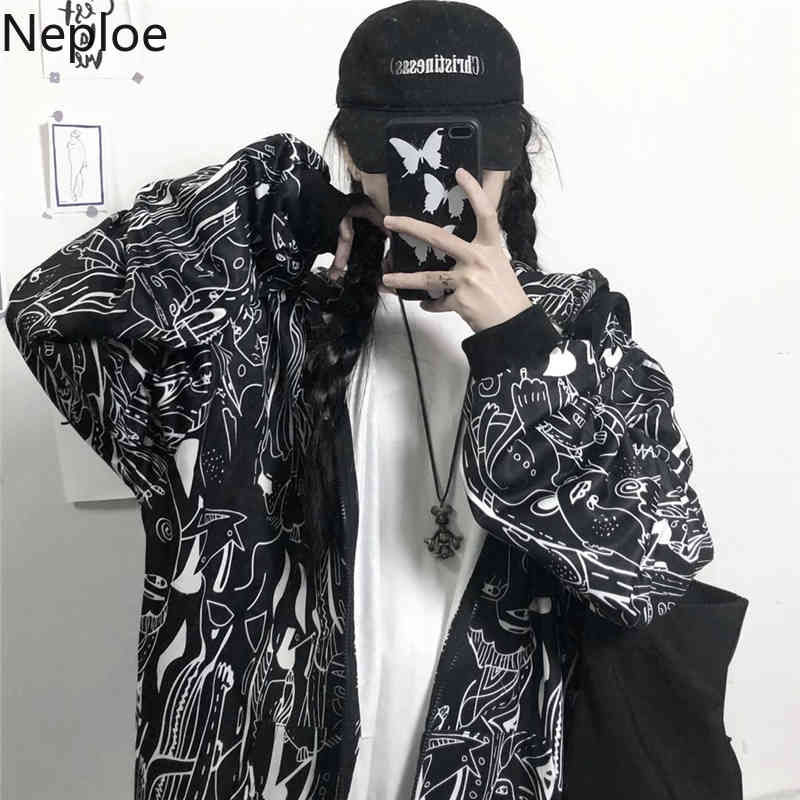 Neploe Harajuku Anime Hoodies Zipper Thicked Oversized Outwear Streetwear BF Korean Fashion Hooded Sweatshirt Coat Female 94645 210422