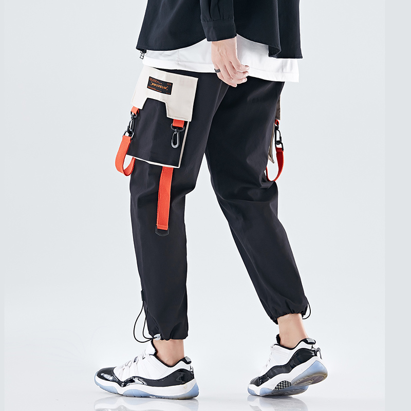 Ribbons Overalls Cargo Pants Men Personality Streetwear Loose Casual Pockets Track Fashion Trousers Sport Joggers Men Clothing