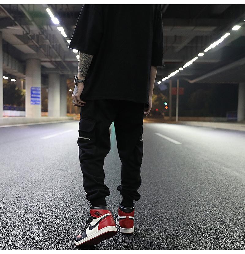 Dark Wind, Big Pockets, Black Wild Loose-fitting Trousers, Street Style Three-dimensional Tailoring Casual Pants, Trendy Men Men's Pants