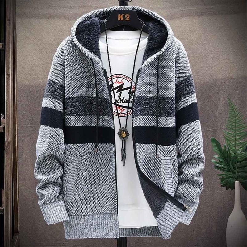 Men's Sweaters Thick Warm Coat Striped Fleece 2021 Zipper Wool Sweater Hooded Cardigan Jumpers Men Long Sleeve Knitted Hombre, Blue
Men's Sweaters Thick Warm Coat Striped Fleece 2021 Zipper Wool Sweater Hooded Cardigan Jumpers Men Long Sleeve Knitted Hombre, Blue