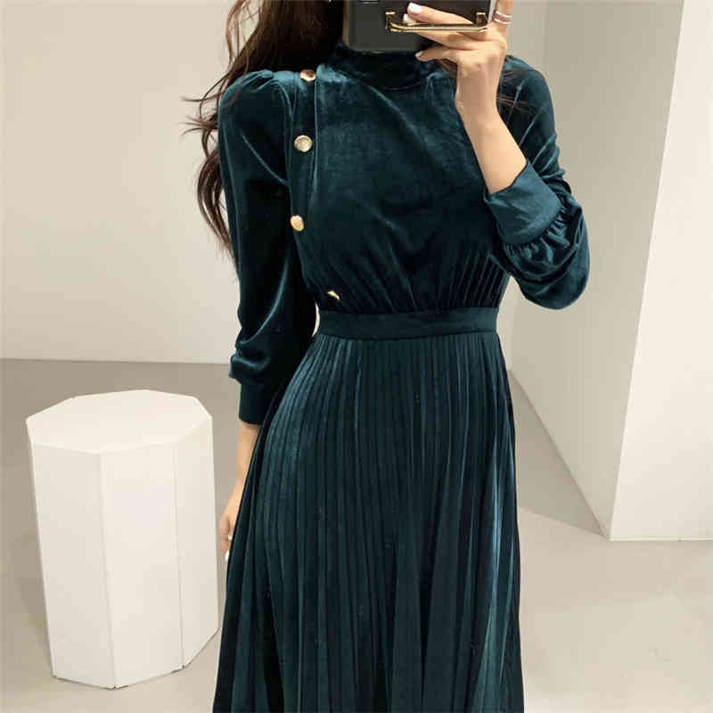 Retro Palace Style Velvet Office Lady Sexy Slim Elegant OL Work Wear Fashion Chic High Waist Women Long Dresses 210421