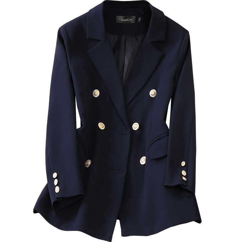 spring and autumn ladies office suit Elegant High Quality Double Breasted Blazer Jacket feminine small blue 210930