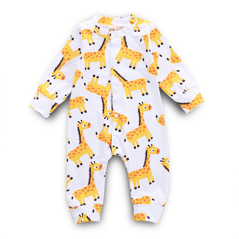Newbrown Baby Clothes Rompers Spring Autumn Infant Jumpsuits Cartoon Giraffe Print Long Sleeve Jumpsuit With Buckles Kids Clothing