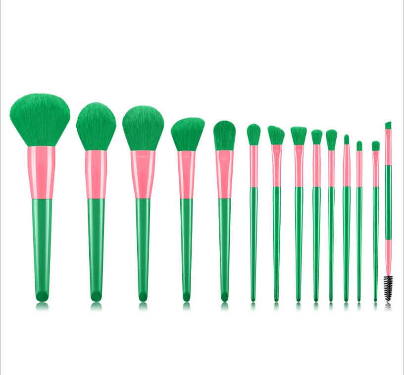 high quality 14 pcs makeup brushes set no logo bionic fiber wool wood handle 7 colors for option
