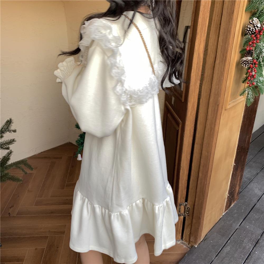Spring Long Sleeve Vintage Kawaii Dress Korean Casual Sweet Elegant Dress Women Cute Lace Mini Shirt Dress Female 210521