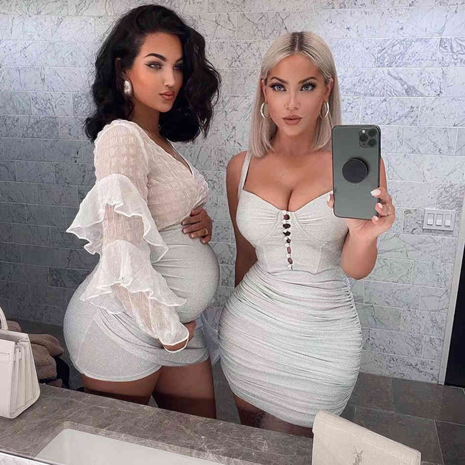 Free Sexy Shiny Dress Women's Summer Strapless Hollow Bodycon Draped Mini Celebrity Club Night Party Vestido 210524