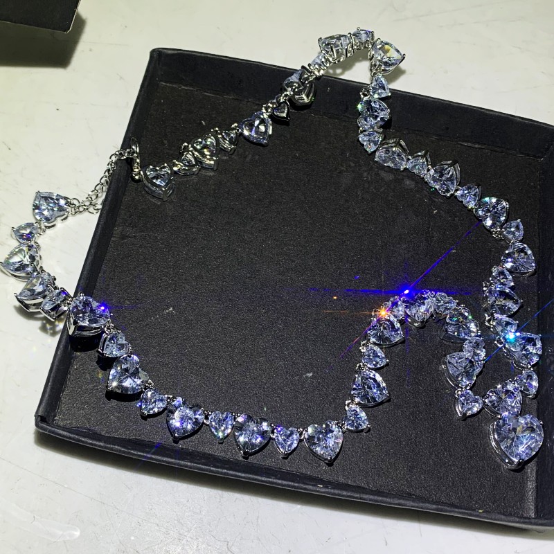 Choucong Brand Sparkling High Quality Jewelry Heart Pendant Sterling Sier Full Pear Cut White Topaz Sweet Cute CZ Dia Women Wedding Necklace Gift