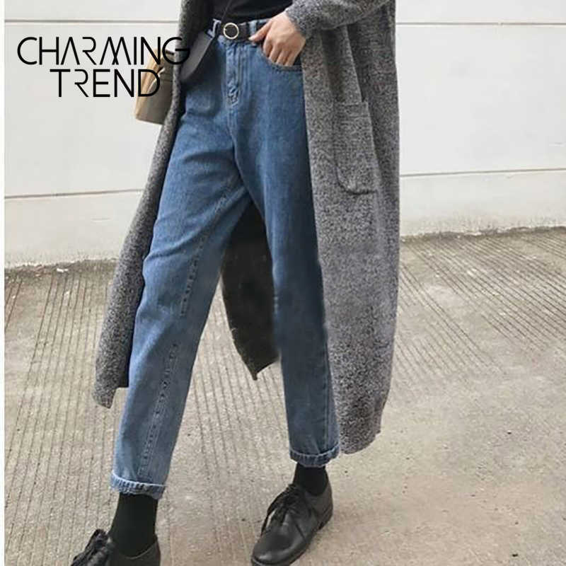 Womens Jeans Pant Black Korean Crop Girls Students Vintage Solid Long Pants Fit Female High Waist Denim Women 210922
