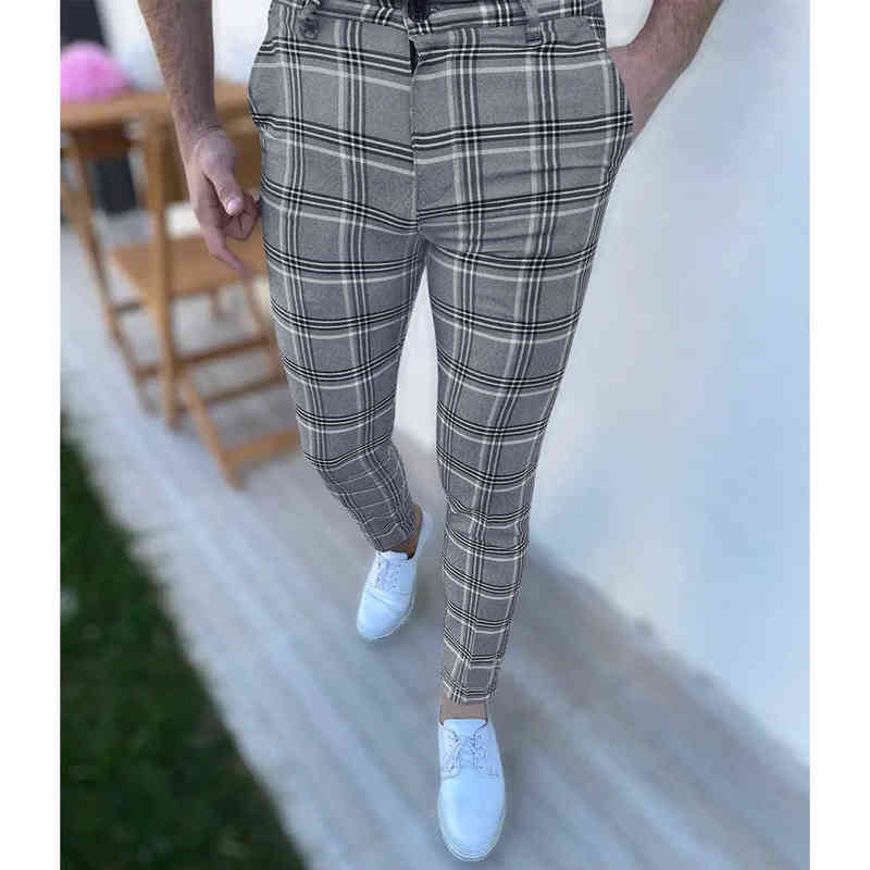 Spring Autumn Man Casual Plaid Suit Pants Business Work Formal Pants for Men Dress Pants Men Slim Fit Trousers Mens Clothing Y220308