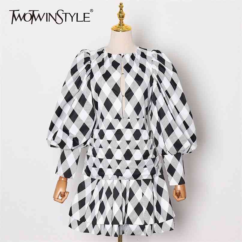 Hollow Out Print Dress For Women O Neck Lantern Sleeve High Waist Mini Plaid Dresses Female Fashion Clothing 210520, White
Hollow Out Print Dress For Women O Neck Lantern Sleeve High Waist Mini Plaid Dresses Female Fashion Clothing 210520, White